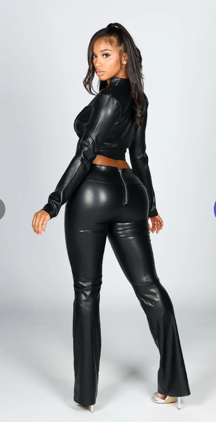 Leather cut zip up set