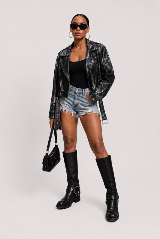 Acid wash cropped jacket