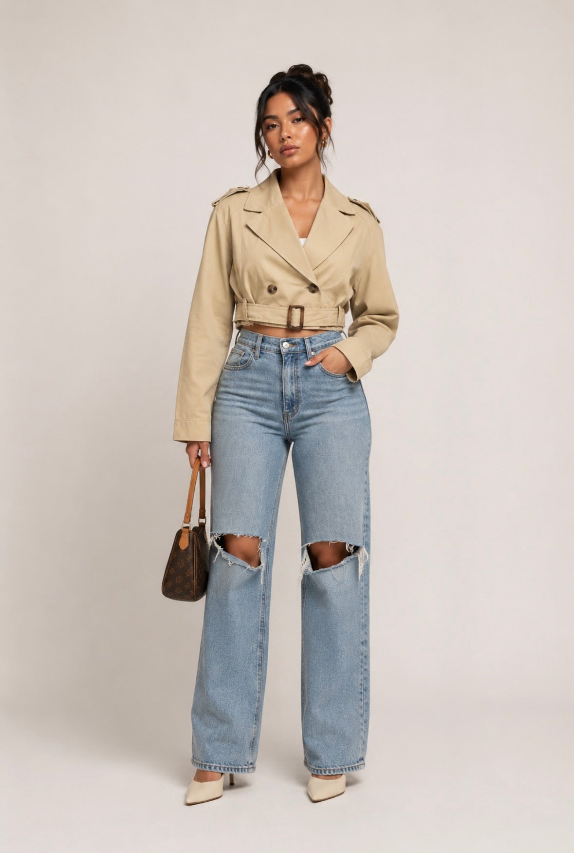 Crop trench jacket