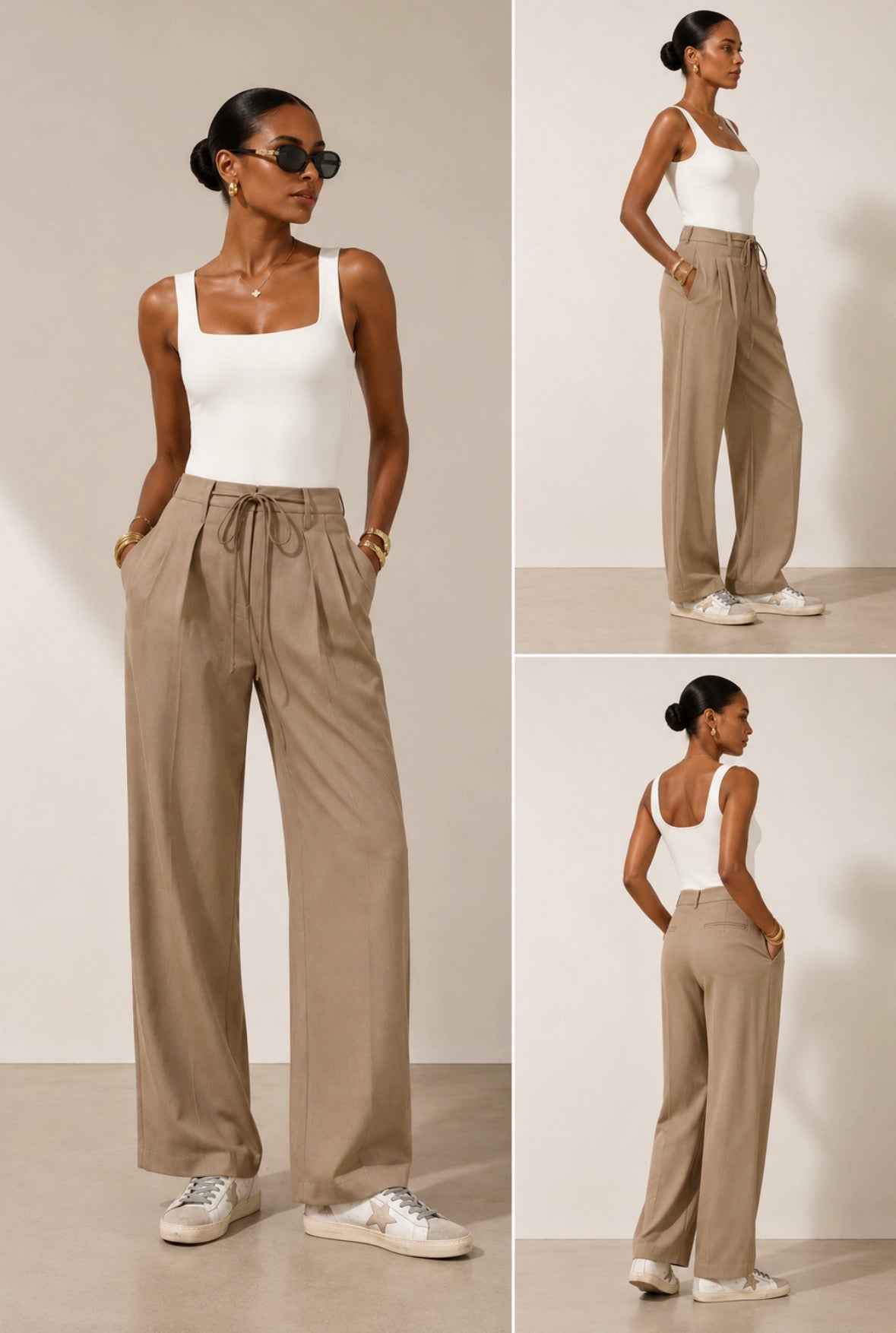 Pleated woven trouser