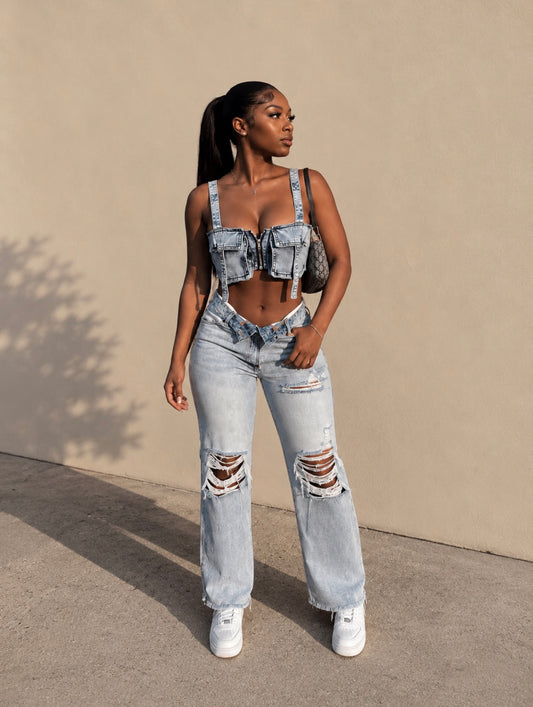 Flip straight denim
