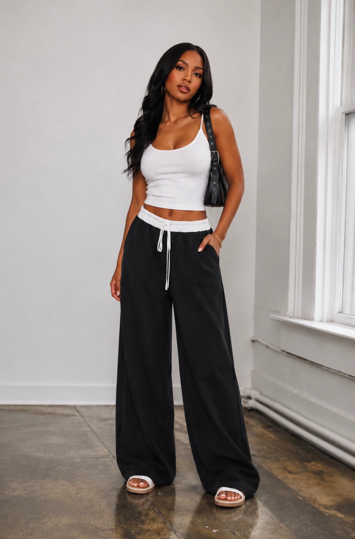 Contrast drawstring pants