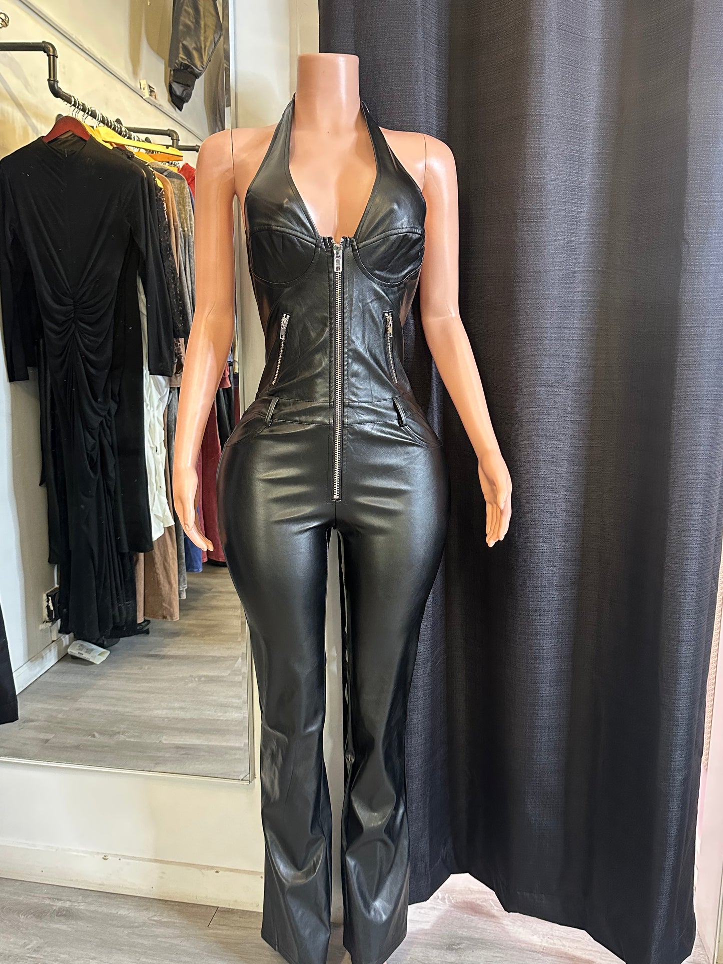 Pleather halter jumpsuit